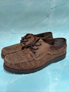 Transit Men's Brown Leather Lace-Up Casual Boat Shoes italy size 42